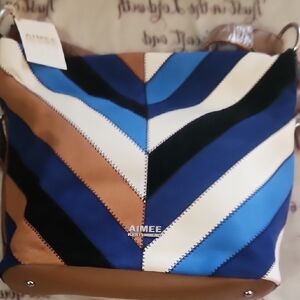 Aime Leon Dore Chevron Shoulder Bag in Blue, Brown, and White